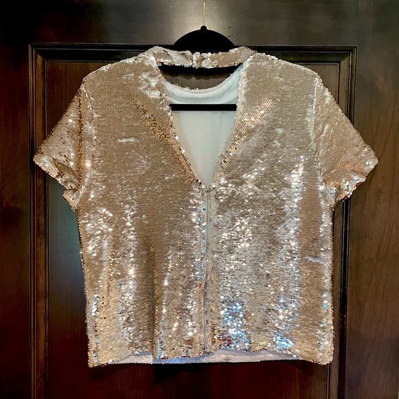Gold Sequin Party Top, Buckle, size XL - Picture 3 of 10
